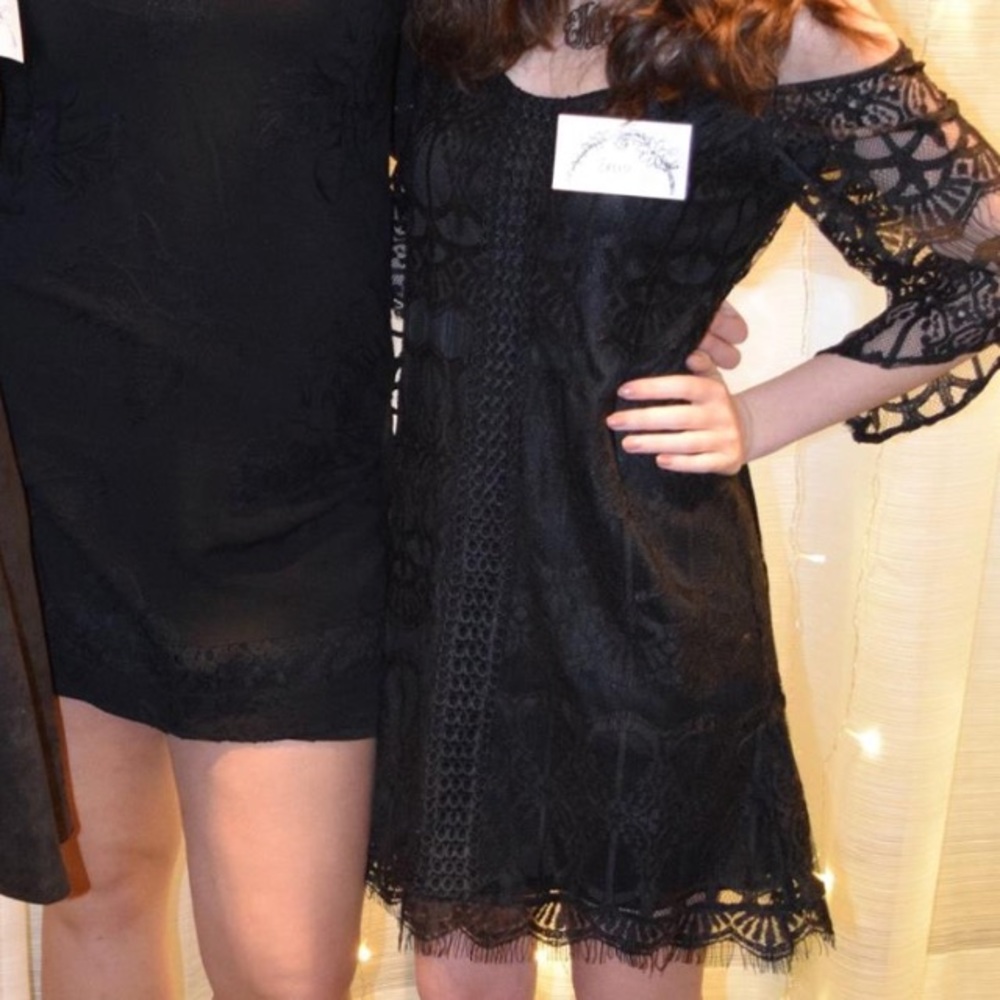 Cold shoulder black lace dress